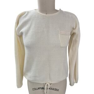 Vtg 70s 80s Whistle Stop 100% Ivory Acrylic Top Button Shoulder Drawstring SZ M